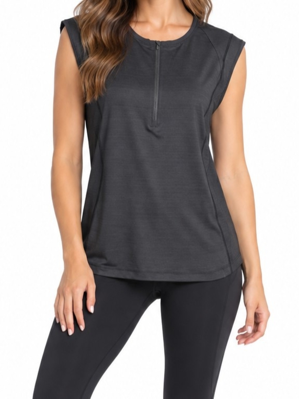 Athleta Black 1/4 Zip-Front Sleeveless Tank NWT